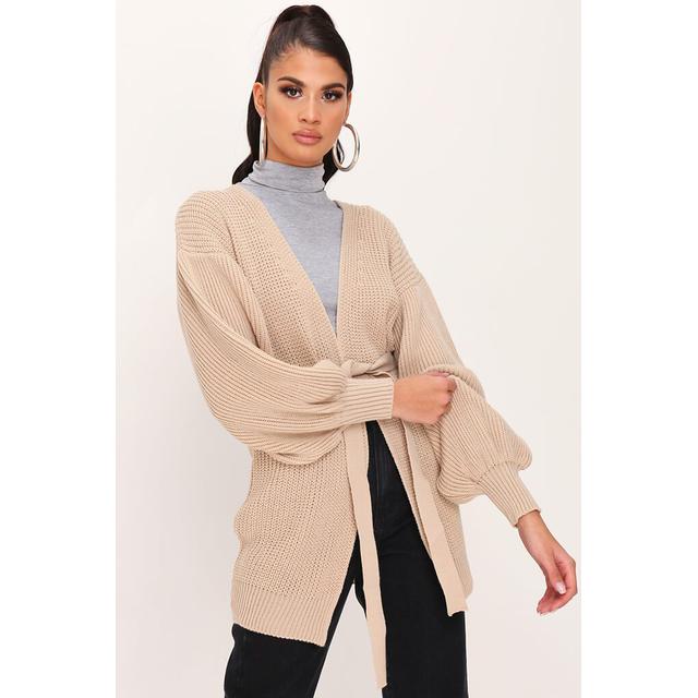 stone balloon sleeve knitted cardigan