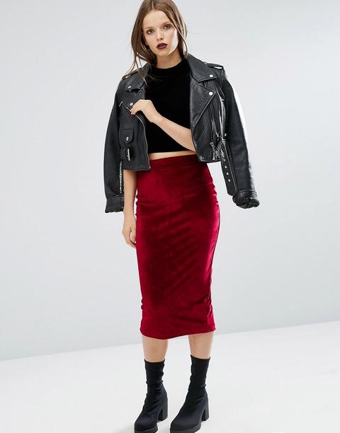 Asos - Gonna Longuette Di Velluto - Rosso