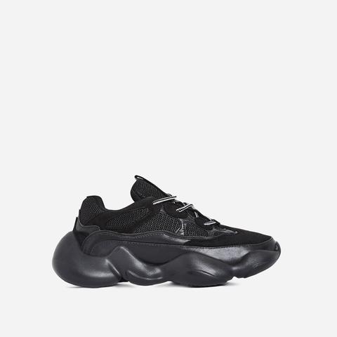 Crayon Chunky Sole Mesh Trainer In Black, Black