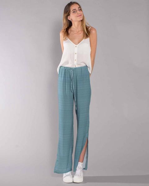 Pantalón Fluido Ancho Con Aberturas Estampado Pluma Verde de Renatta \u0026 Go  en 21 Buttons