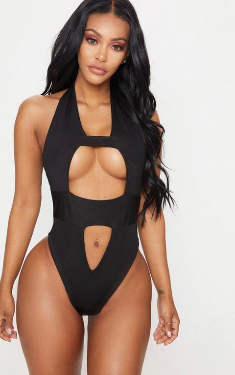 Shape Black Cut Out Front Halterneck Swimsuit