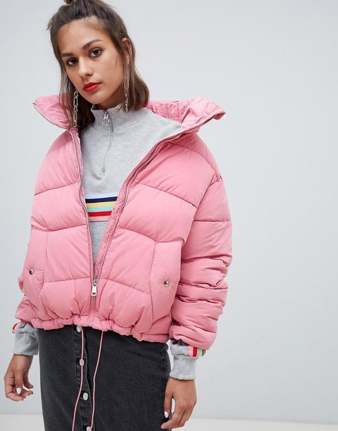 Pull&bear Zip Up Puffer Jacket - Pink