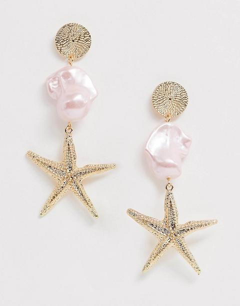 Pendientes Dorados Con Perlas De Imitación De Colores Y Estrella De Mar Colgante De Asos Design