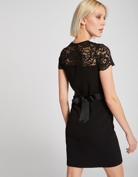 Robe Ajustée Avec Dentelle Et Noeud Noir Femme