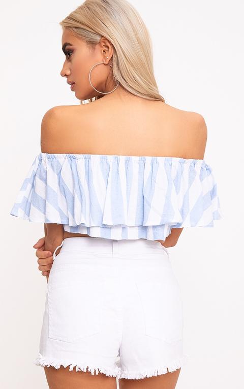 Sophina Cotton Blue Stripe Bardot Crop Top