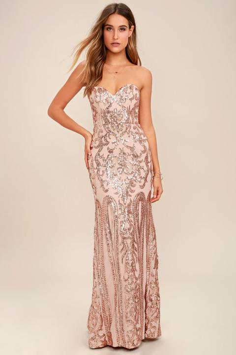 rose gold maxi dress with sequins