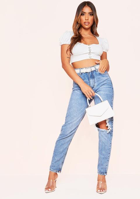 Rose Denim Wash Ripped Straight Leg Jeans