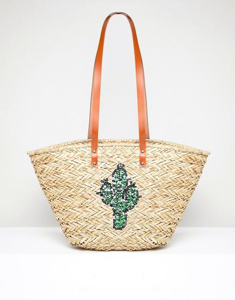 Vincent Pradier - Borsa Da Spiaggia Strutturata In Paglia Con Cactus - Multicolore