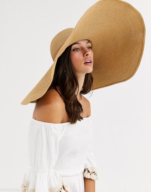 Asos Design Large Straw Hat With Size Adjuster In Brown