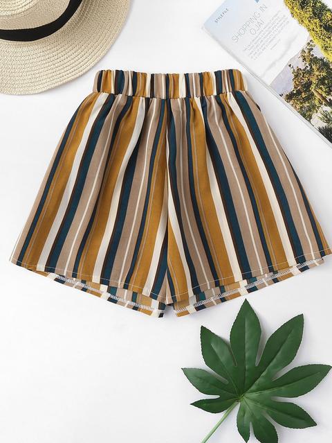 Elastic Waist Vertical-striped Shorts