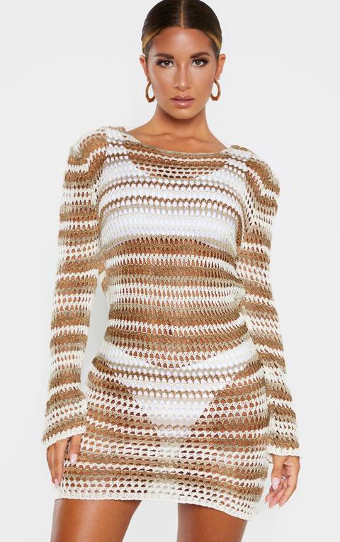 Stone Crochet Stripe Detail Knitted Dress