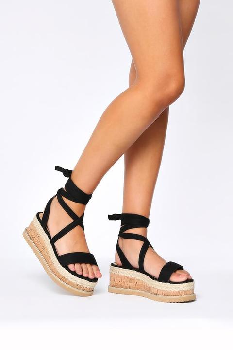 Black Platform Tie Sandals