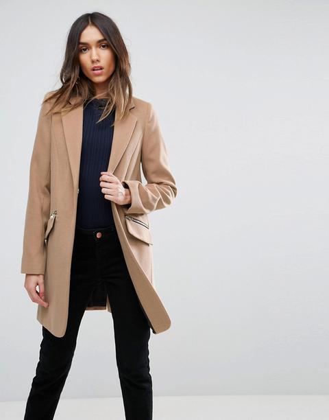 Asos - Cappotto Boyfriend Slim Con Tasche Con Zip - Pietra