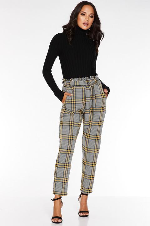 Black And Yellow Check Paper Bag Trouser