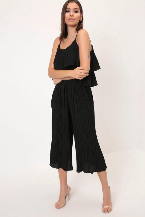 Black Pleated Semi Sheer Culottes