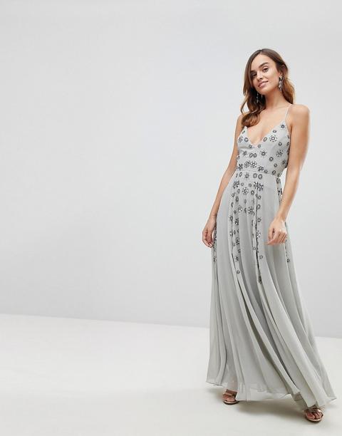 Asos - Verziertes Maxikleid Mit Camisole-trägern - Grau