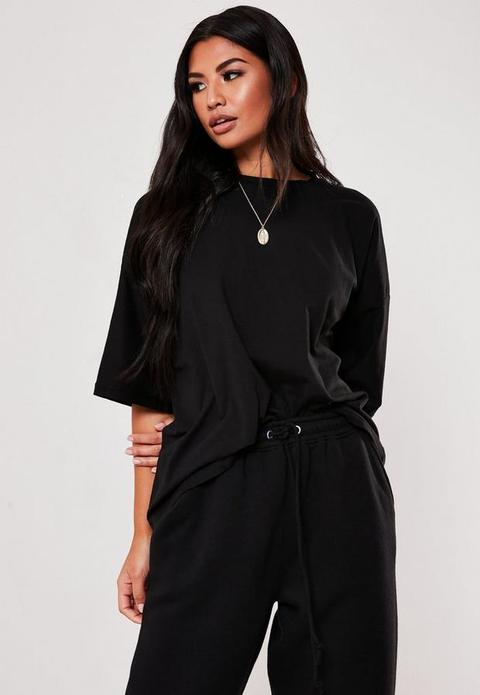 Black Drop Shoulder Oversized T Shirt, Black