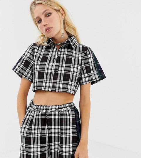 Milk It Vintage Cropped Check Shirt With Contrast Side Stripe Co-rd