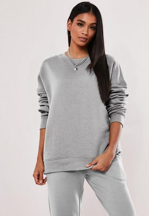Grey Marl Oversized Sweatshirt, Grey