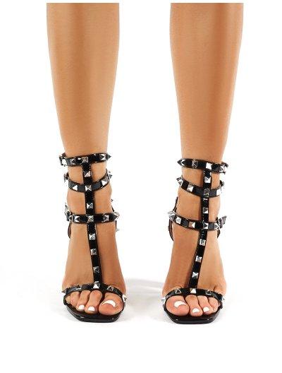 Finally Black Patent Studded Block Heels