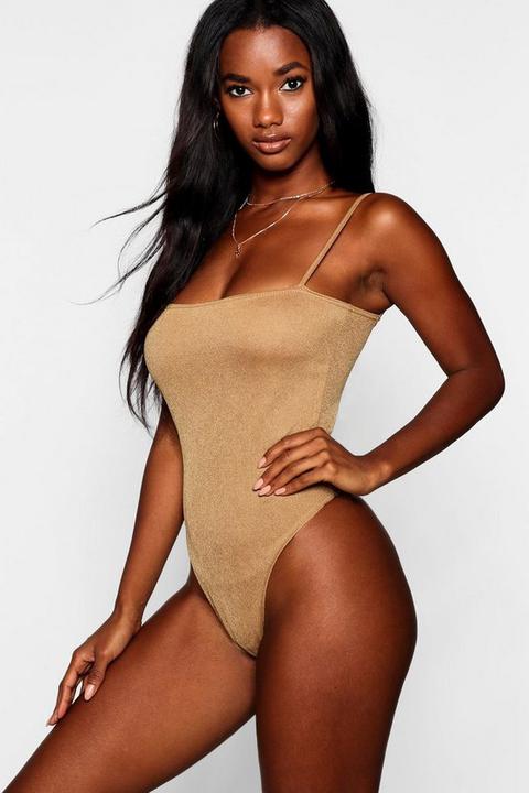 Womens Slinky Skinny Strap Bodysuit - Beige - 8, Beige