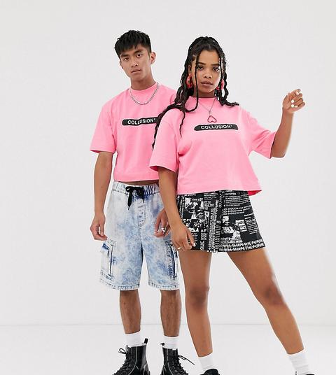 Camiseta Corta Unisex En Rosa De Collusion-negro