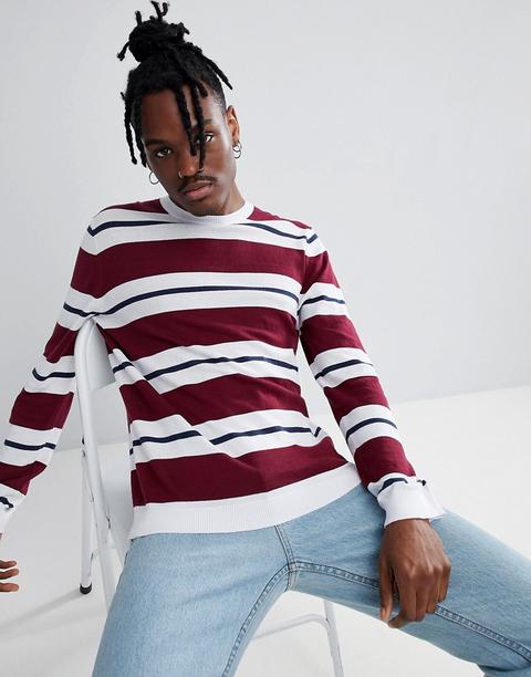 Asos - Maglione A Righe Bordeaux E Bianche - Rosso