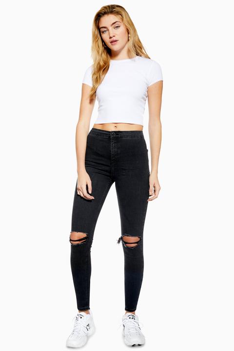 Womens Petite Washed Black Ripped Joni Jeans - Washed Black, Washed Black