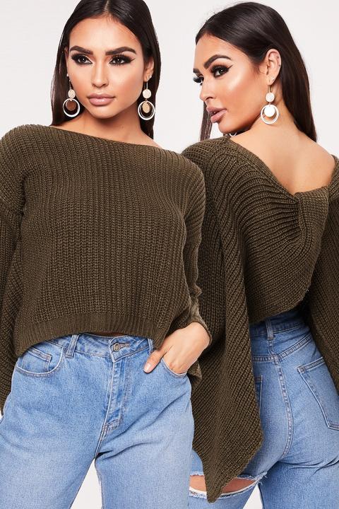 Lana Khaki Split Back Knitted Jumper