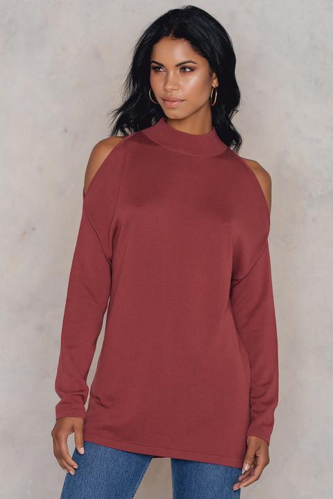 Cold Shoulder Polo Sweater Red