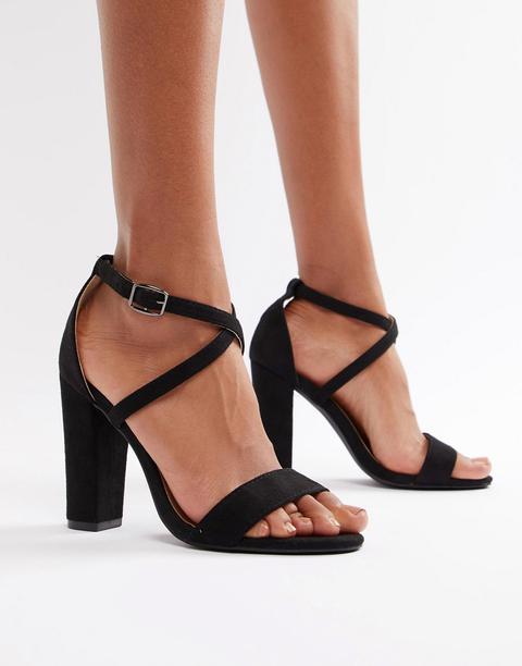 Glamorous - Schwarze Sandalen Mit Blockabsätzen Und Überkreuzten Knöchelriemen - Schwarz