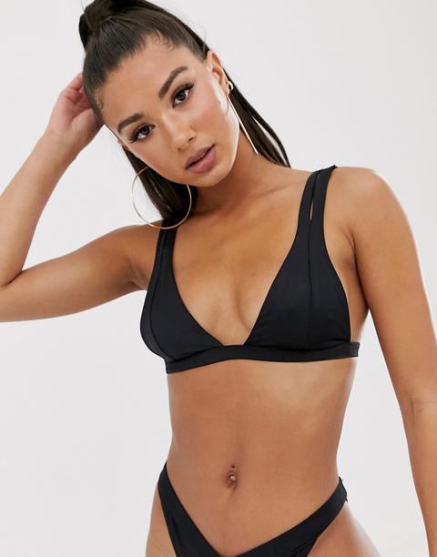 Top De Bikini De Triángulo Negro Con Tirantes Dobles Mix And Match De Asos Design