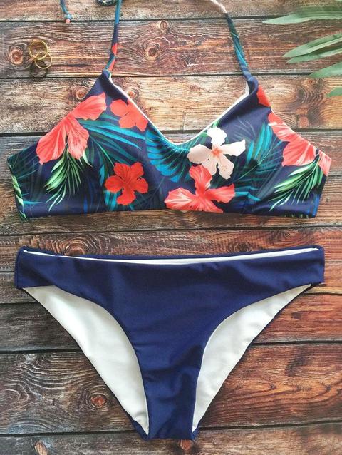 Halter Tropicale Stampa Fogliame Bikini