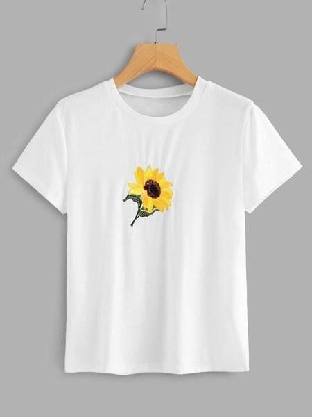 Tee Con Applicazioni Ricamate Di Girasole