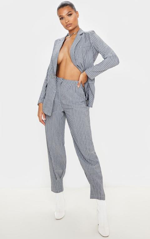 Grey Pinstripe Oversized Cuffed Cigarette Trouser