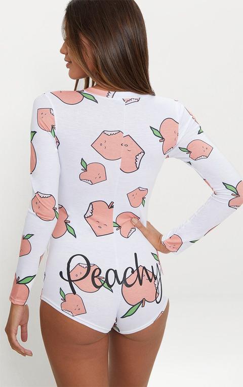 White Peachy Printed Pj Romper