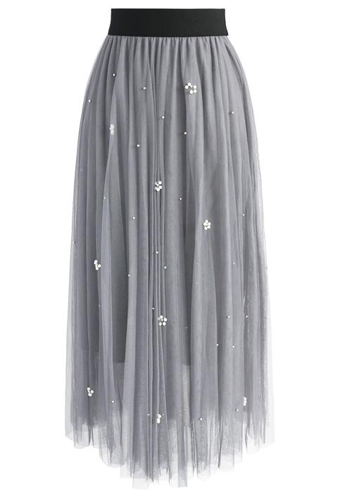 Falling Sparkle Tulle Skirt In Grey