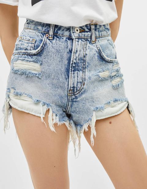 Shorts In Jeans Effetto Consumato