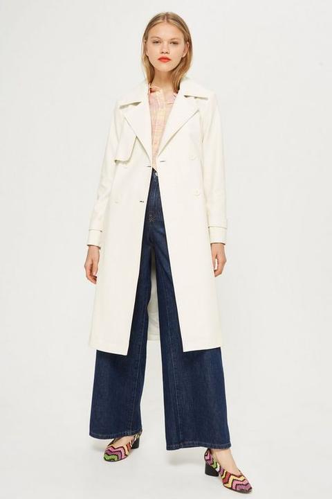 Womens Double Breasted Trench Coat - Off White, Off White