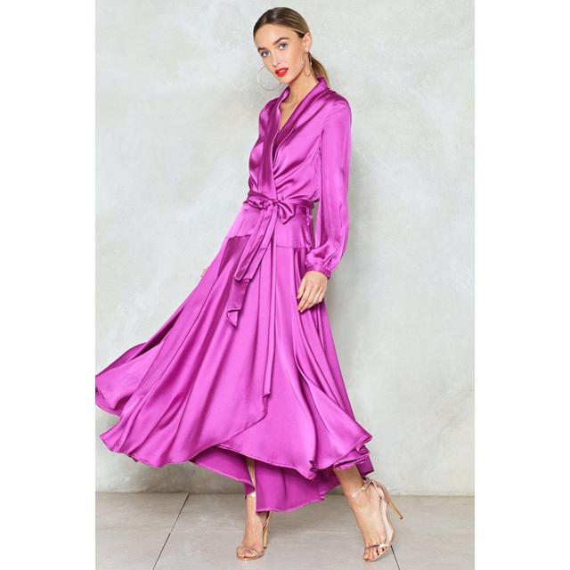 long sleeve maxi satin dress