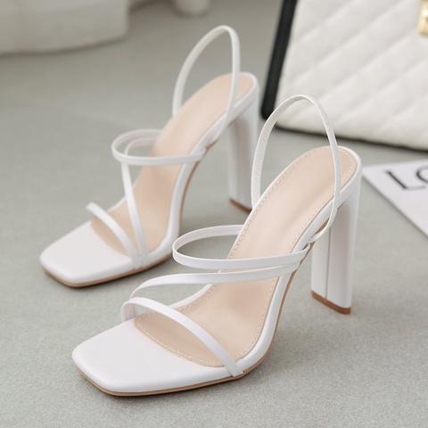 Thin Strap Chunky Heeled Slingback Sandals