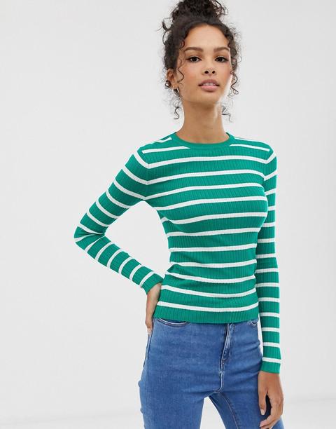 Brave Soul - Maglione Skinny A Coste Giada A Righe - Verde