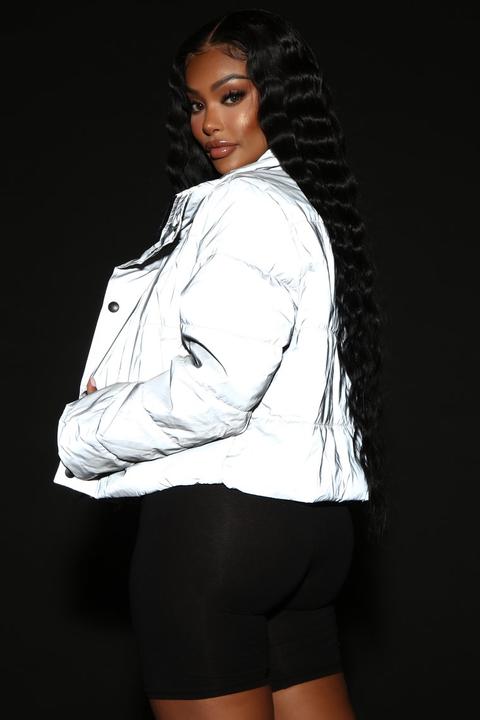 reflective puffer jacket fashion nova