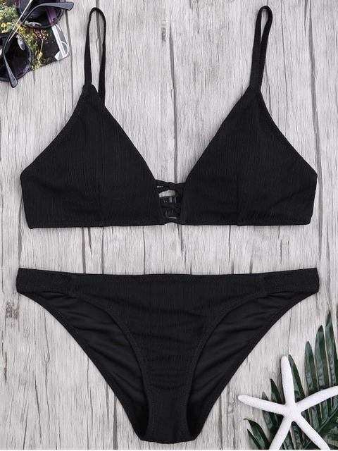 Criss Cross Spaghetti Strap Textura Conjunto De Bikini