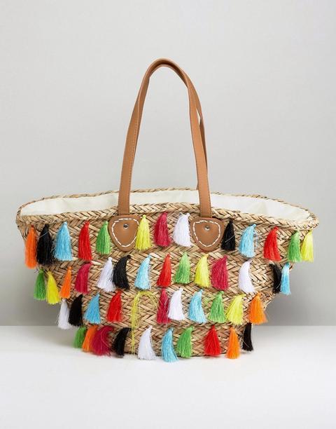 Bolso De Playa Con Borlas Multicolor De River Island