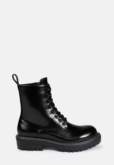 black sole stitch lace up chelsea boots