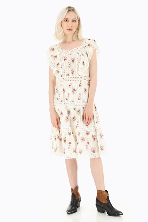 Robe Fleurie Avec Inserts En Dentelle