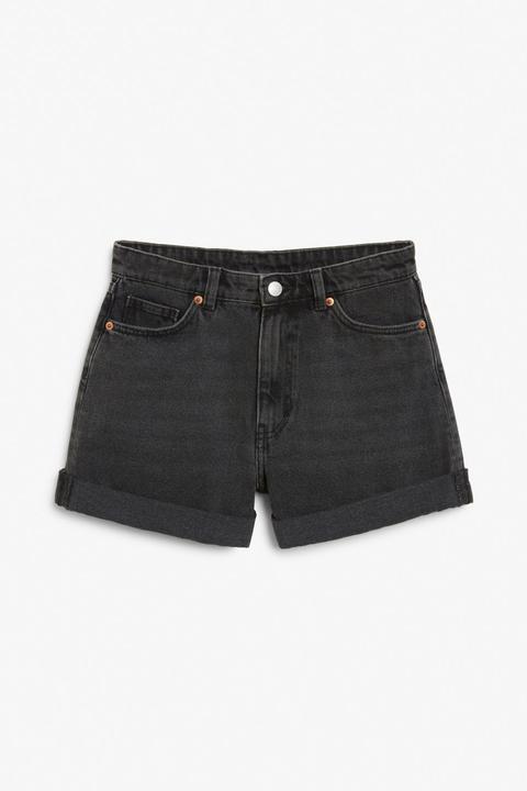 High Waist Denim Shorts - Black