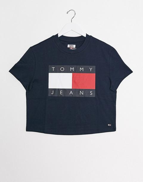 Camiseta Con Logo De Bandera Grande En Azul Marino De Tommy Jeans