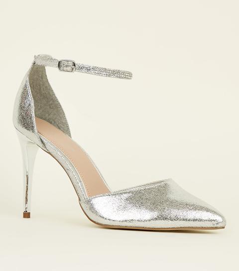 Capone High Heel Pointed Toe Slingback Ankle Strap Patent Leather Women  Silver Shoes | caponeoutfitters.com